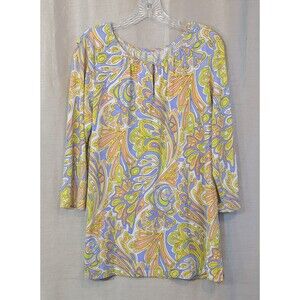 Groovy 60s 70s Multicolored Psychedelic Paisley Long Sleeve Tunic XL Hippie